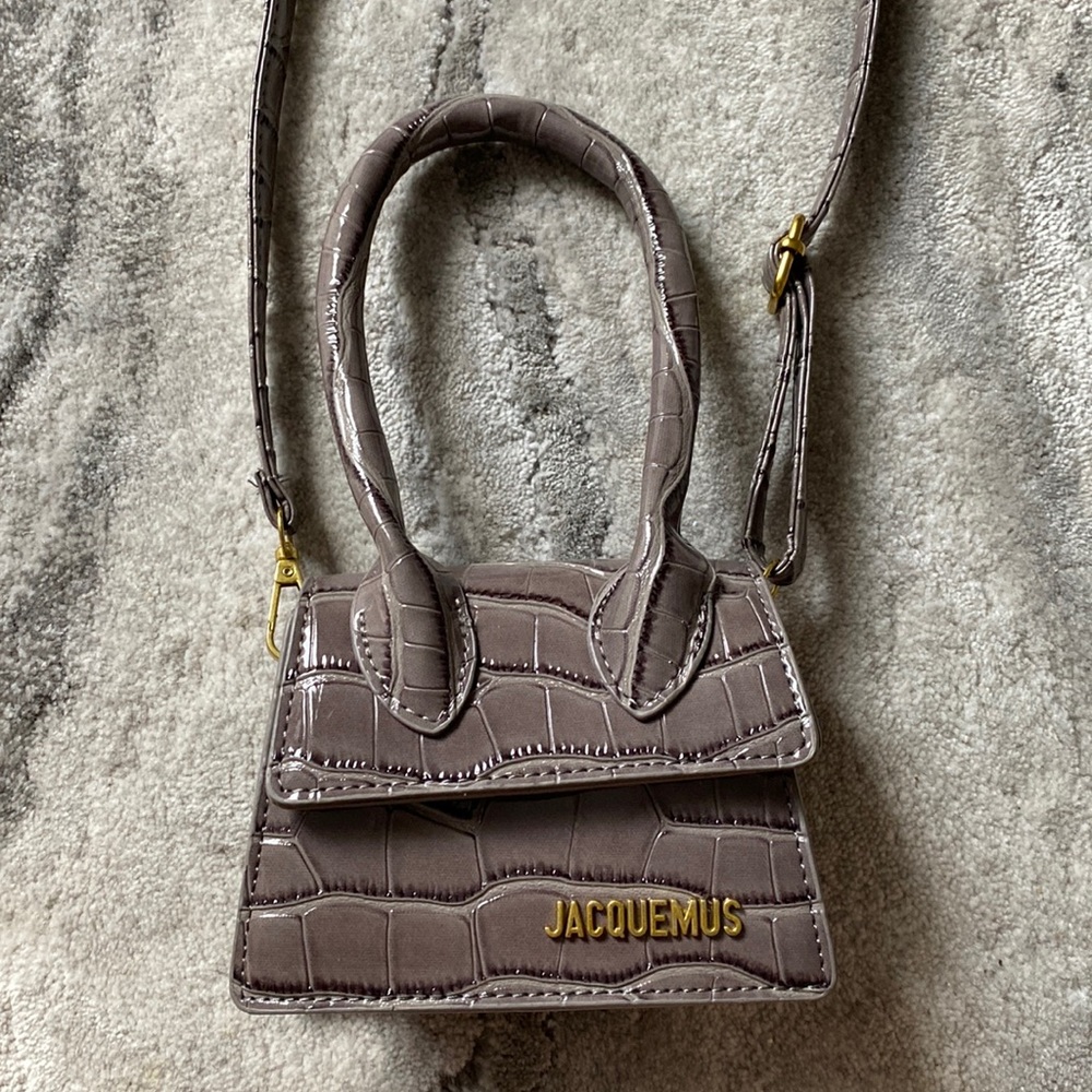 Jacquemus Taupe Croc-Embossed Mini Crossbody Bag